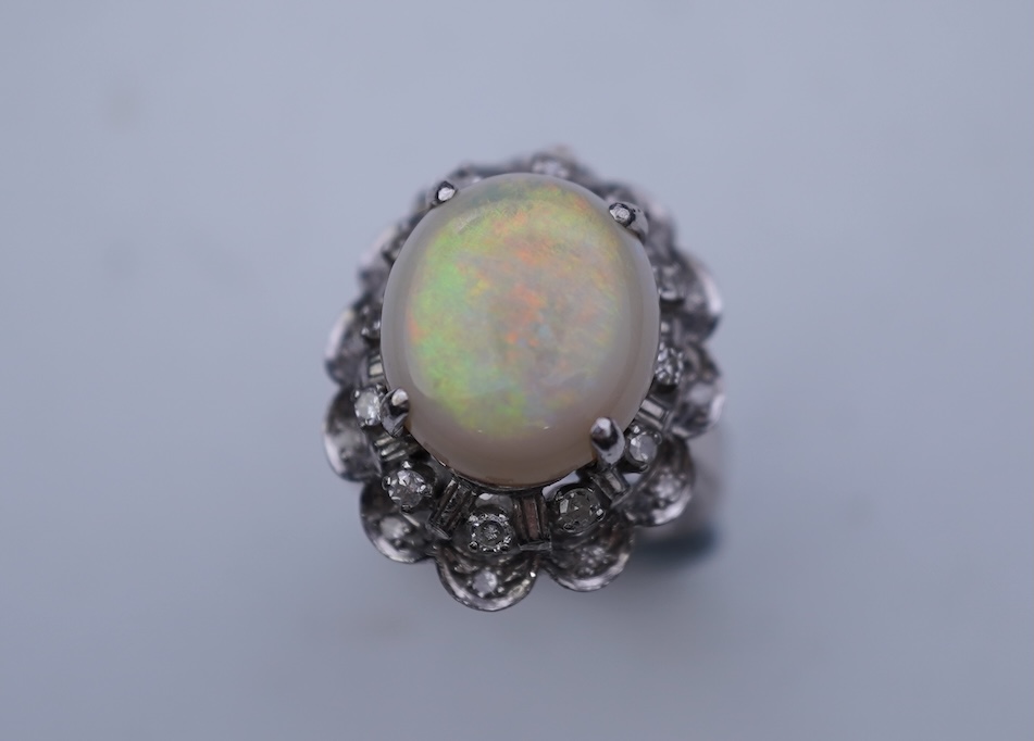 An opal and diamond cluster ring